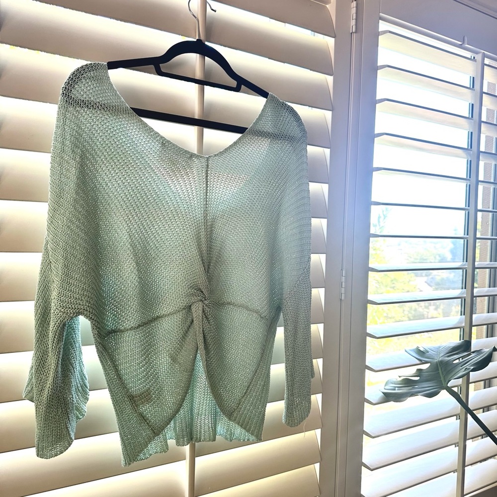 blue crochet sweater